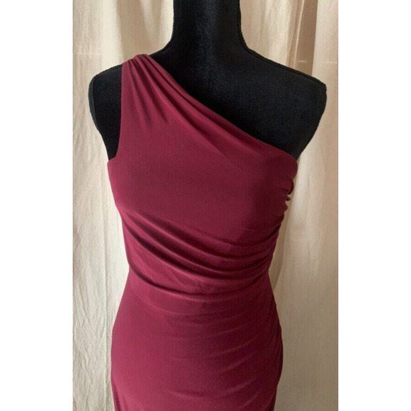 DB Studio Bodycon Dress Womens Size 4 Burgundy One Shoulder Knee Length Dress - Picture 7 of 14